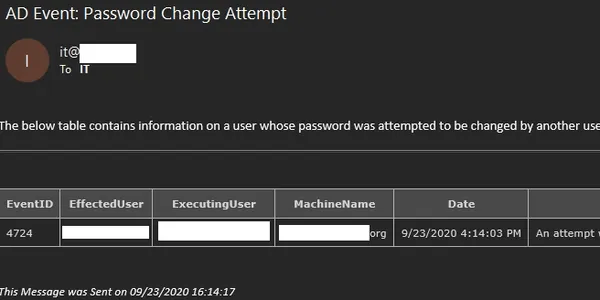Admin changed another users password notification
